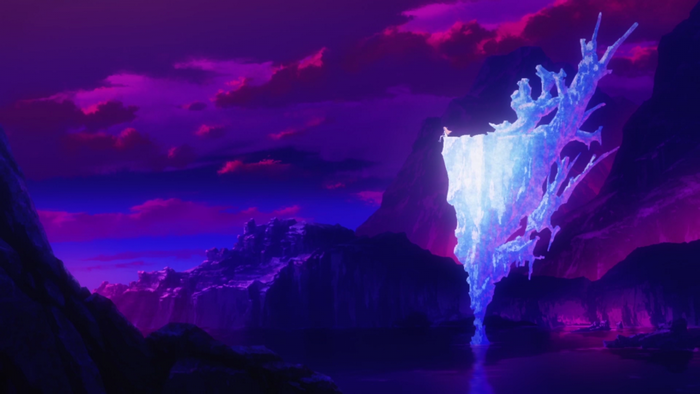 Fantasy landscape with glowing waterfall at night
