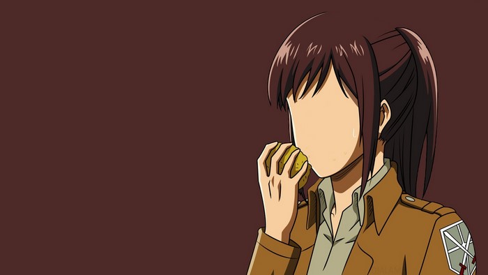 Sasha Blouse from Attack on Titan eating