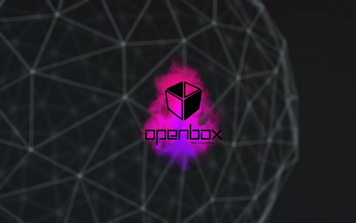 Openbox logo with pink and purple smoke on a wireframe sphere