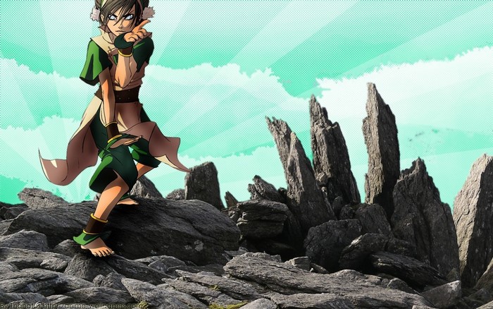 Toph Beifong from Avatar The Last Airbender on rocks