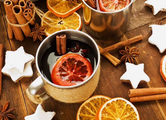 orange, 4K, mulled wine, cinnamon, cookies