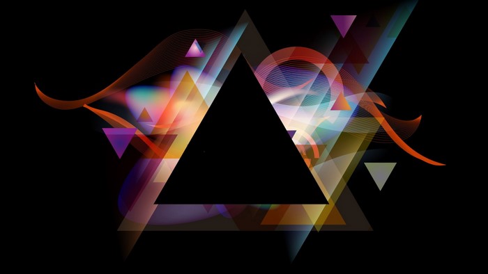 Abstract geometric shapes with colorful gradients on black background