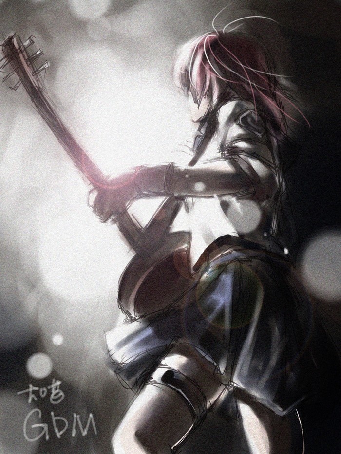 Anime girl playing guitar sketch