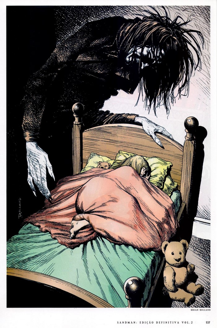 Morpheus from Sandman looming over a sleeping child