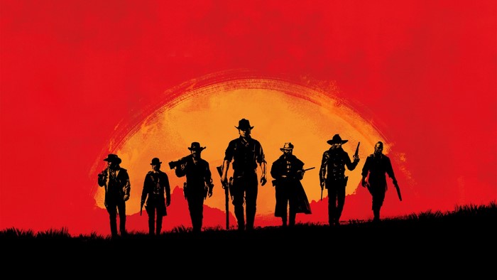 Red Dead Redemption 2 group silhouette at sunset