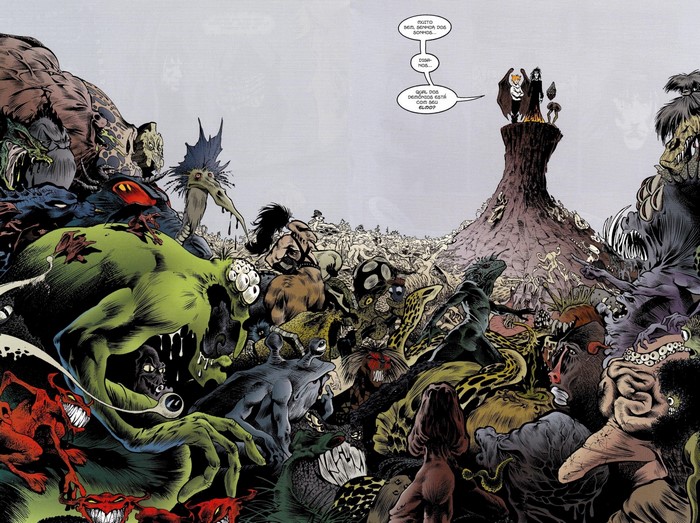 Sandman characters in a chaotic gathering