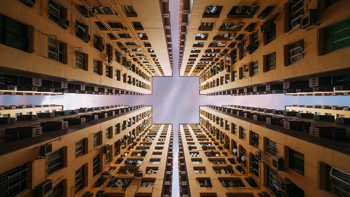 Apartment buildings viewed from below in Hong Kong