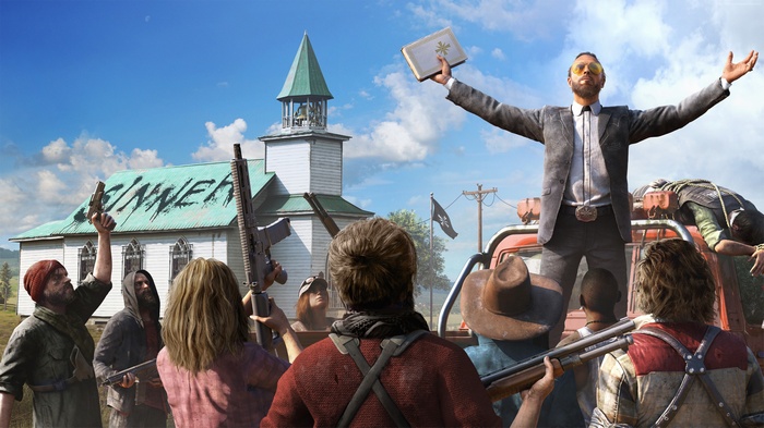 Joseph Seed from Far Cry 5 preaching