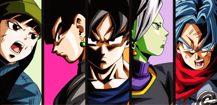 Mai, Goku Black, Zamasu, and Trunks from Dragon Ball Super