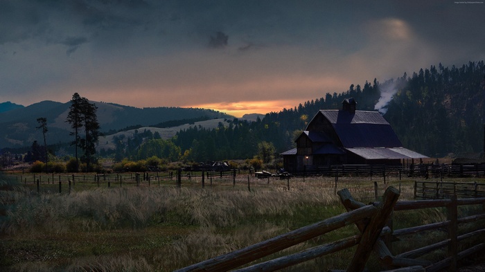 Far Cry 5 screenshot of Hope County at dusk