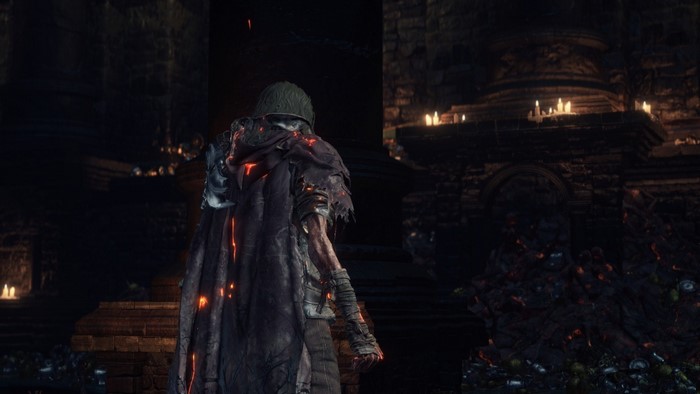 Dark Souls III character in a dark dungeon