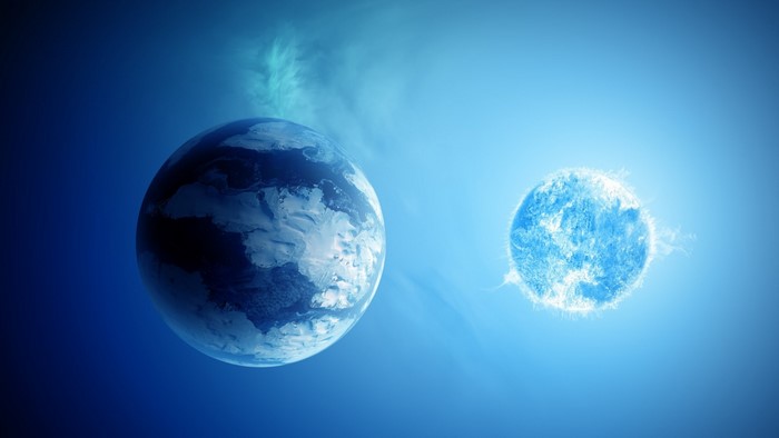 Planet and star in outer space