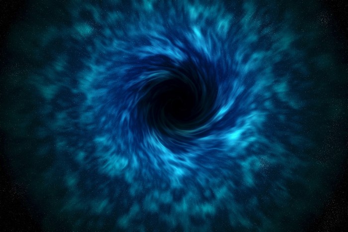 Black hole in outer space with blue nebula and stars
