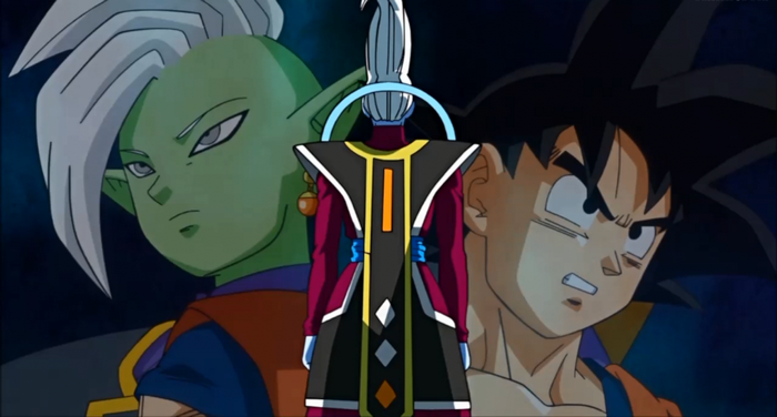 Zamasu, Whis, and Goku from Dragon Ball Super