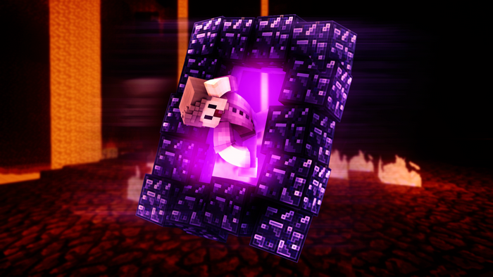 Minecraft character in a Nether portal