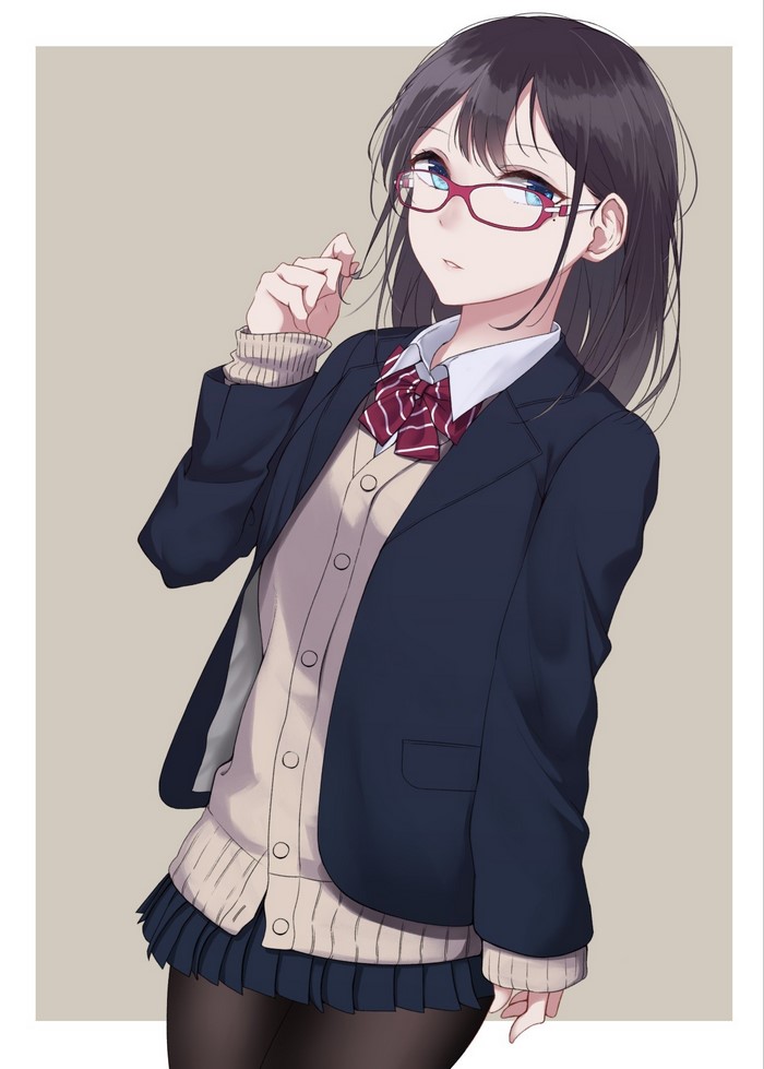 Anime girl with glasses and school uniform