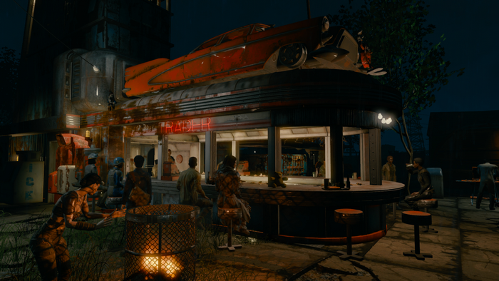 Fallout 4 screenshot of a diner at night