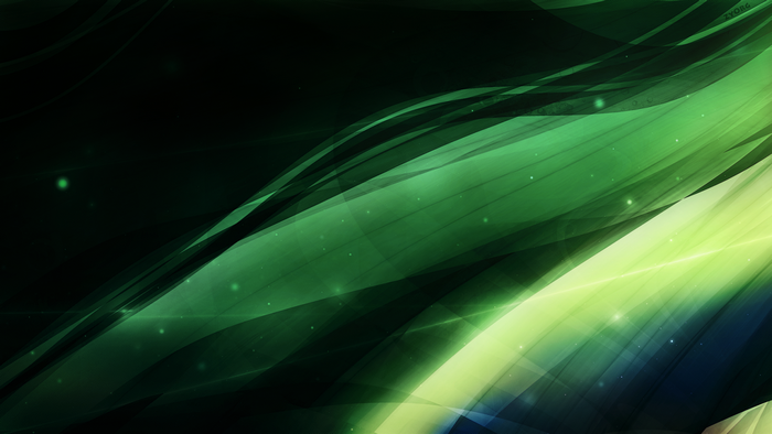 Abstract green wavy lines with light and particles