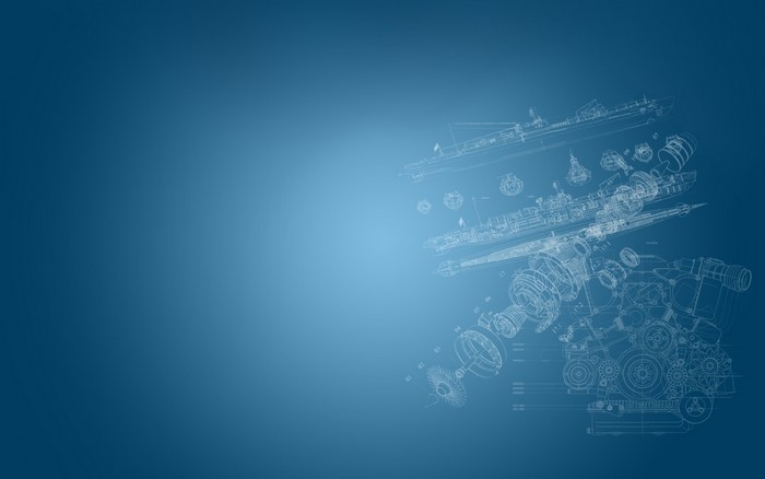 Blueprint illustration of ships and engine parts
