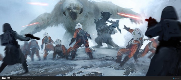 Star Wars Rebel Alliance soldiers fight a Wampa on Hoth