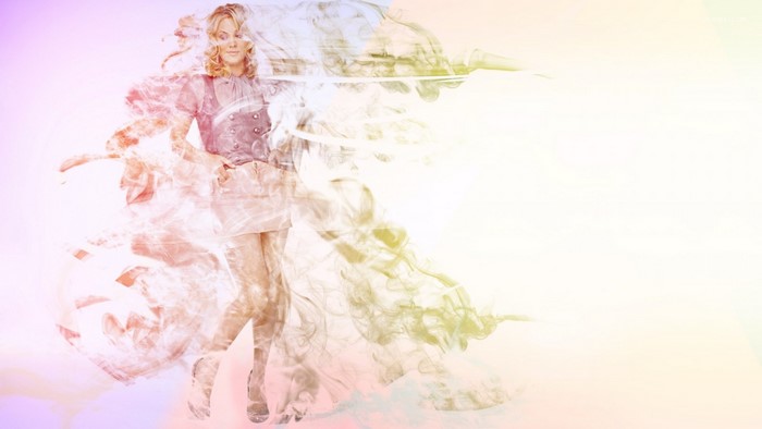 Woman in pink dress with smoke effect