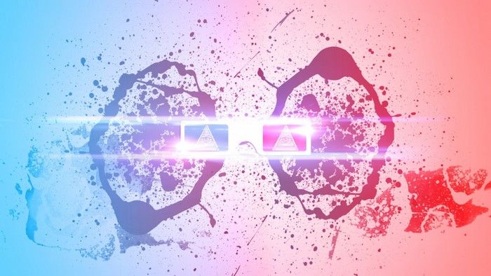 3D glasses with Illuminati symbol and paint splatters