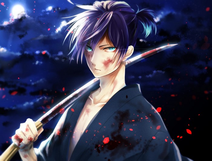 Yato from Noragami with a bloody sword