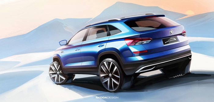 Blue Skoda Kodiaq SUV in snowy landscape 4K