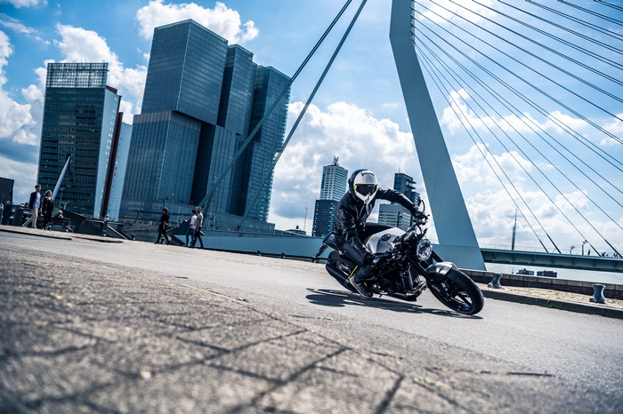 Husqvarna Vitpilen 701 motorcycle on a bridge