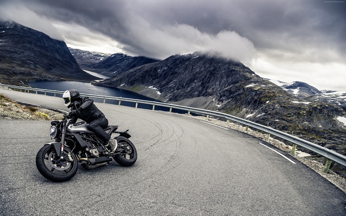 4K Husqvarna Vitpilen 701 motorcycle on mountain road