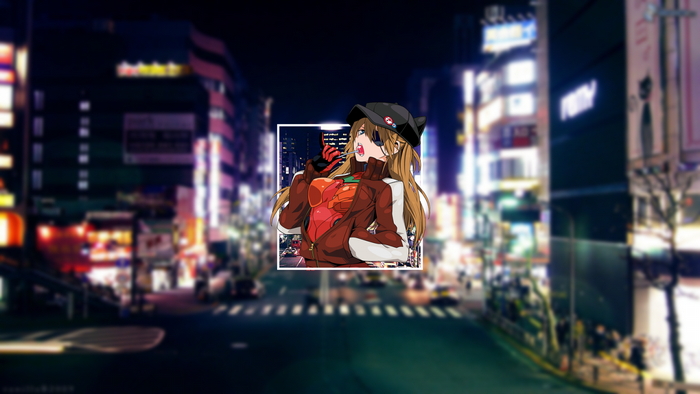 Asuka Langley Soryu from Neon Genesis Evangelion in a city at night