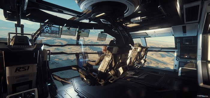 Star Citizen Constellation Aquila cockpit with pilot