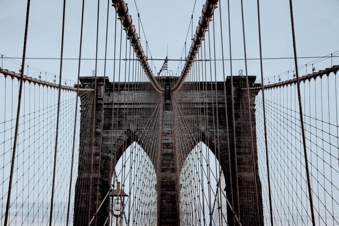 Brooklyn Bridge with American Flag