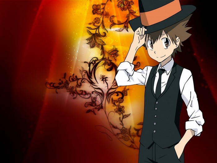 Sawada Tsunayoshi from Katekyo Hitman Reborn wearing a suit and hat
