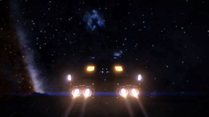 Spaceship in Elite Dangerous in outer space