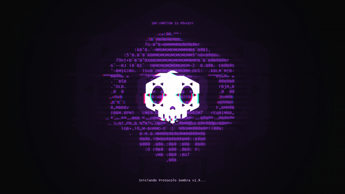 Sombra from Overwatch glitching skull logo