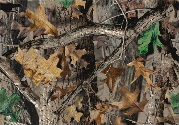 Woodland Camouflage Pattern with Oak Leaves and Branches