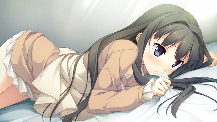 Anime girl with black hair lying down