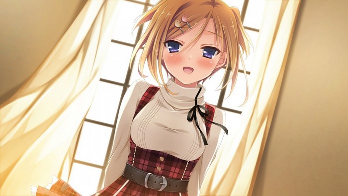 Anime girl with blonde hair and blue eyes