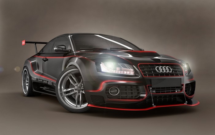 Modified black Audi TT sports car with red accents
