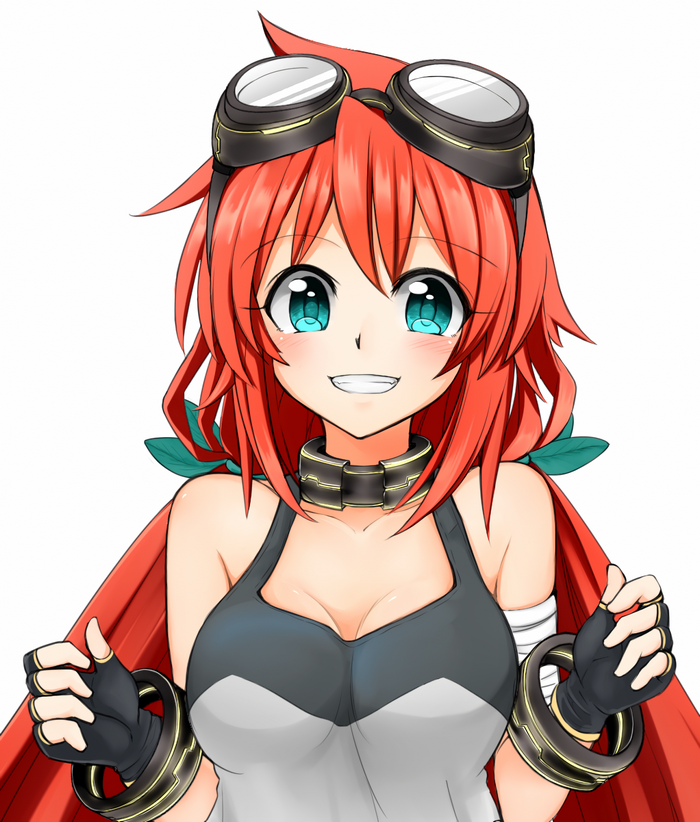 Anime girl with red hair and goggles