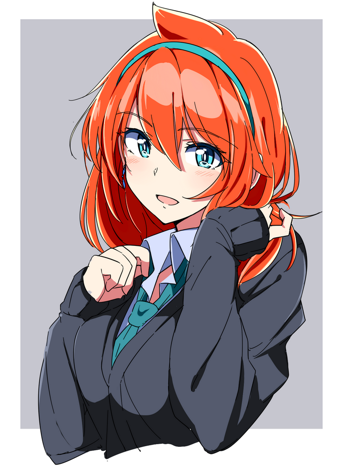 Anime girl with orange hair and blue eyes