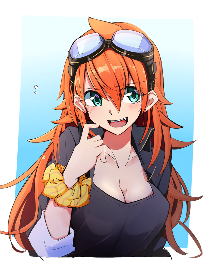 Anime girl with orange hair and goggles