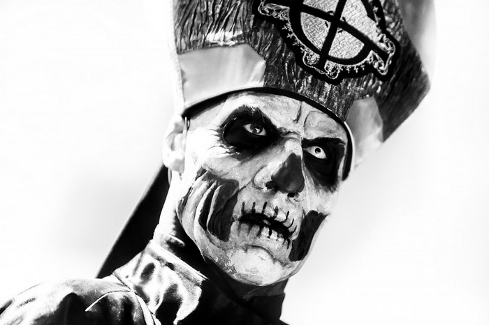 Papa Emeritus from Ghost B.C. wearing skull makeup and papal attire
