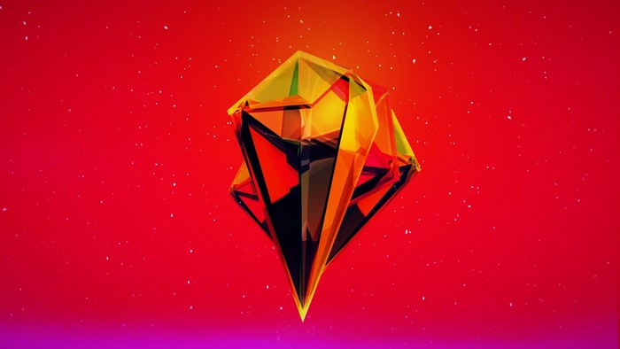 Abstract 3D Geometric Crystal on Red and Purple Gradient Background
