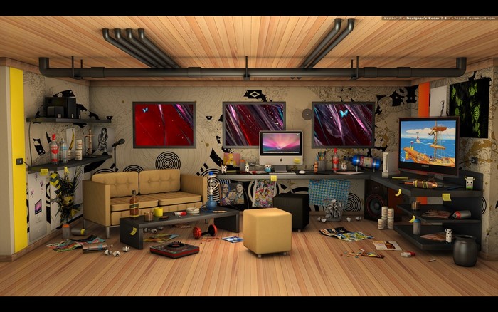 Designer's Room with gaming setup and couch