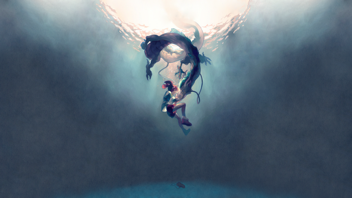 Spirited Away Underwater Scene with Dragon and Girl