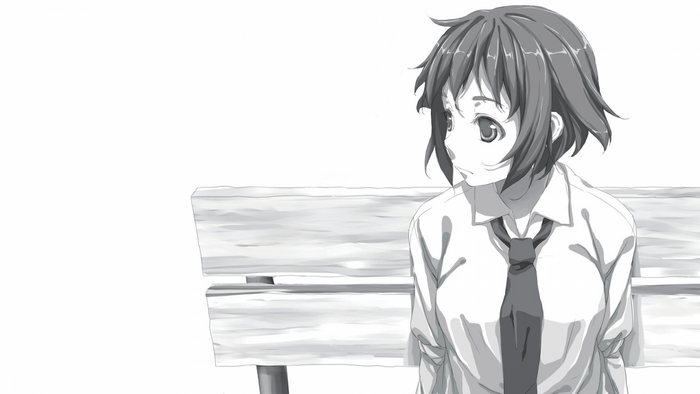 Rin Tezuka from Katawa Shoujo sitting on a bench