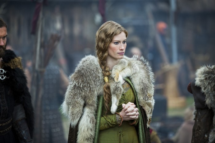Aslaug from Vikings wearing fur
