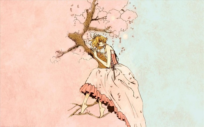 Sakura Kinomoto from Tsubasa Reservoir Chronicle sitting on a cherry tree